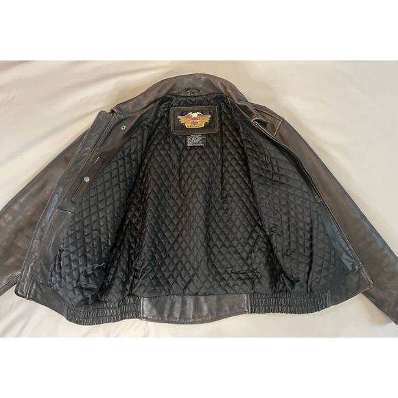 Vintage Harley Davidson Leather Motorcycle Jacket Distressed Coat‎ Brown L - Picture 11 of 16